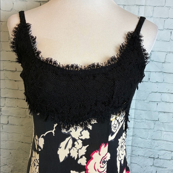 Diane von Furstenberg Olivette Silk Floral Slip Dress 10 Lace Trim Midi Coquette - Picture 4 of 16